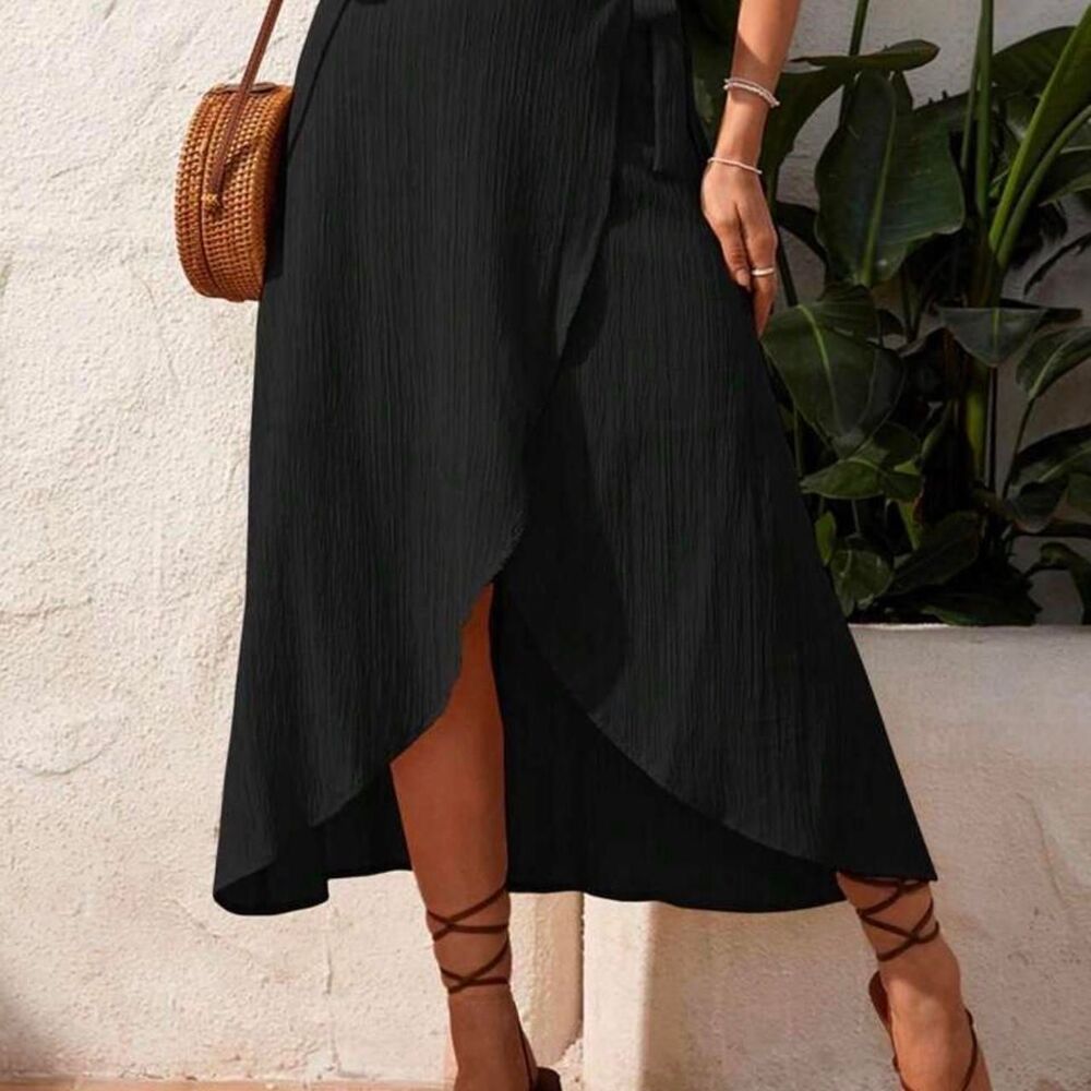 Shein black maxi wrap skirt sz xl